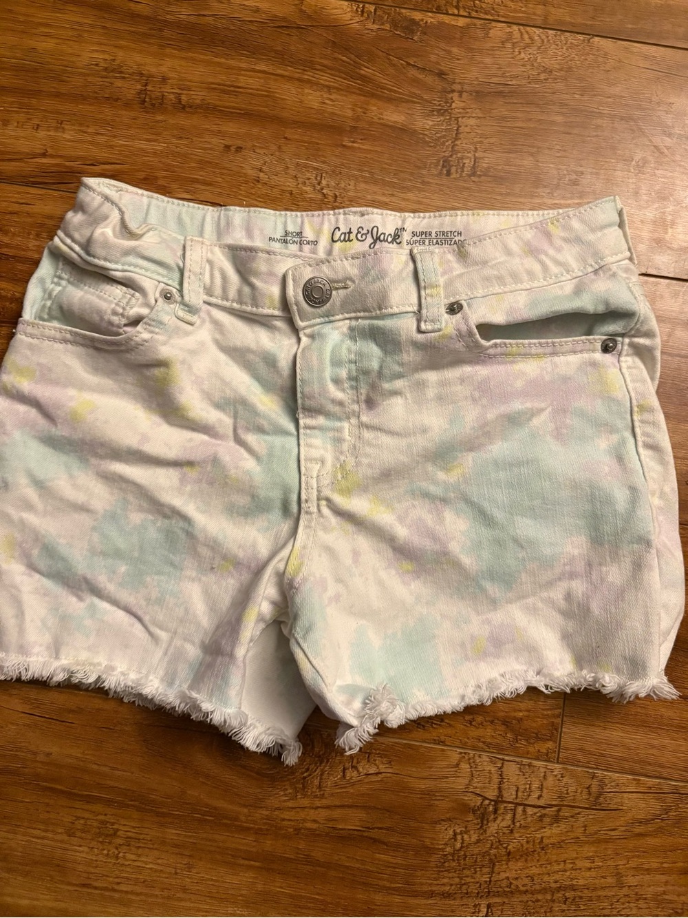 Cat & Jack White Denim Shorts with Pastel Tie-Dye